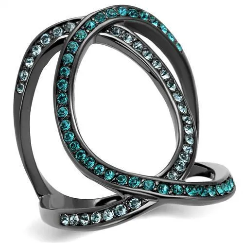TK2557 - IP Light Black (IP Gun) Stainless Steel Ring with Top Grade Crystal in Multi Color - Grocery
