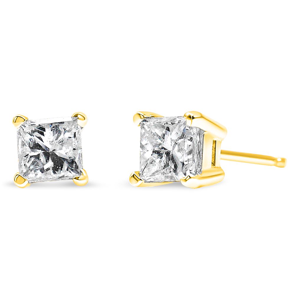 14K Yellow Gold 1/3 Cttw Princess-Cut Square Near Colorless Diamond Classic 4-Prong Solitaire Stud Earrings (J-K Color, I1-I2 Clarity) - Grocery