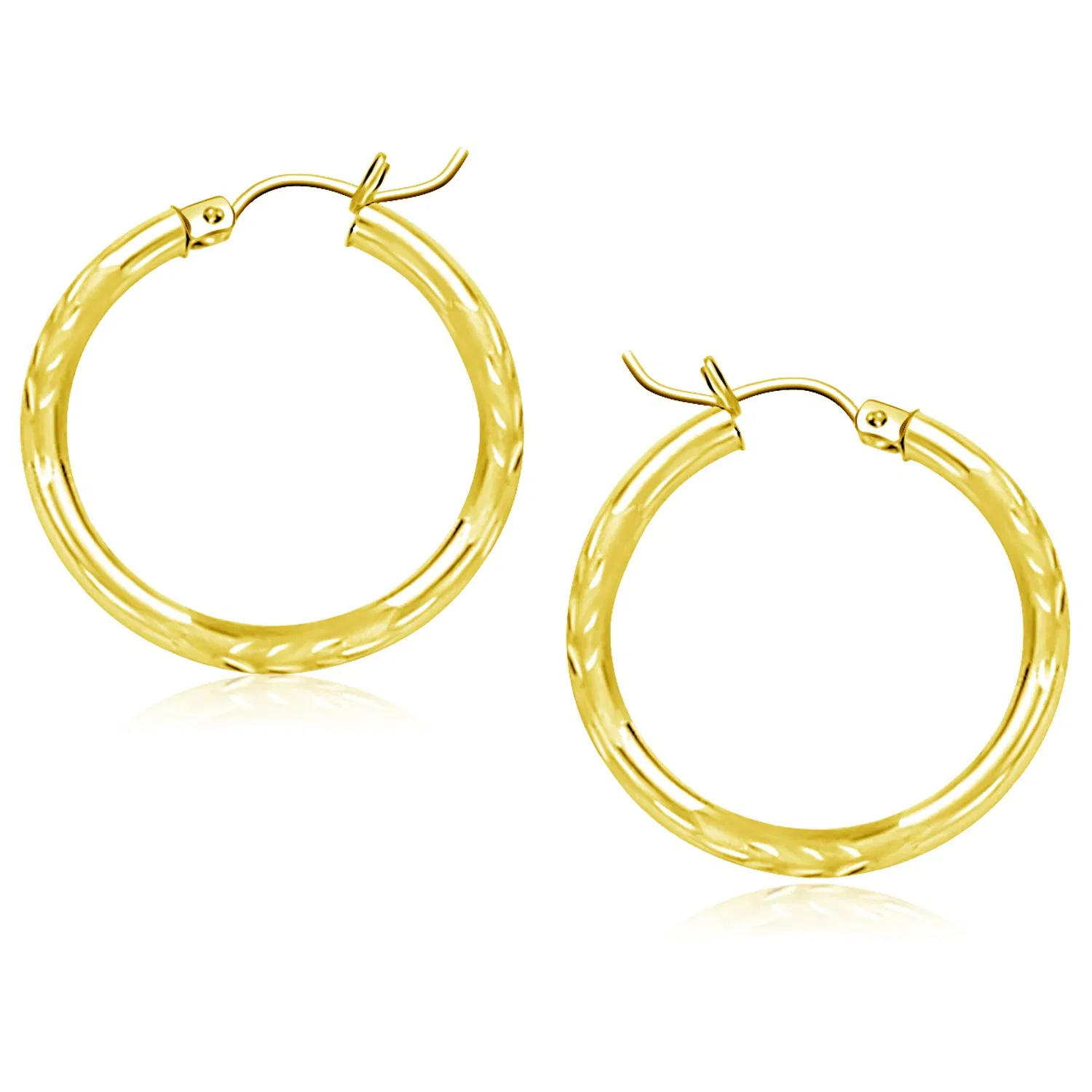 14k Yellow Gold Diamond Cut Hoop Earrings (3x25mm) - Grocery