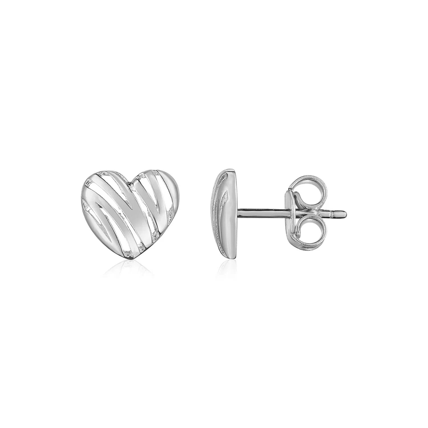14K White Gold High Polish Scribble Heart Stud Earrings - Grocery