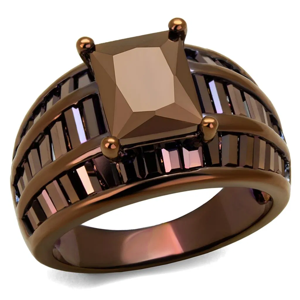 3W1159 - IP Coffee light Brass Ring with AAA Grade CZ in Light Coffee - Grocery