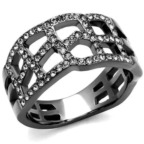TK2753 - IP Light Black (IP Gun) Stainless Steel Ring with Top Grade Crystal in Black Diamond - Grocery