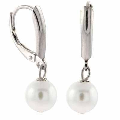 Sterling Silver Simulated White Pearl Lever-Back Earrings - Grocery