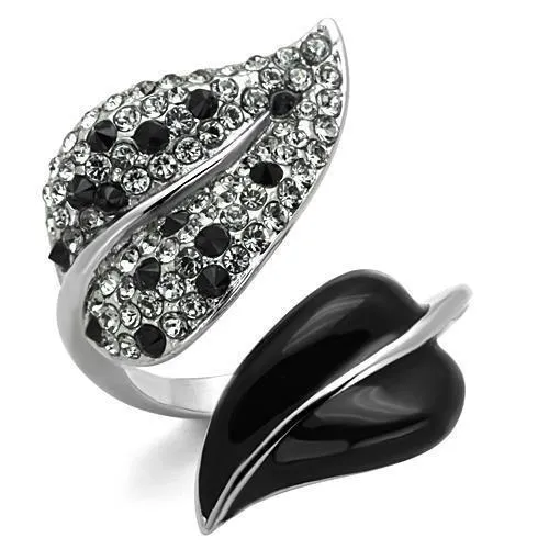 TK1678 - High polished (no plating) Stainless Steel Ring with Top Grade Crystal in Jet - Grocery
