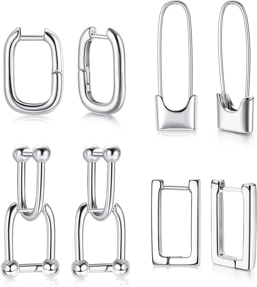 4 Pairs Chunky Hoop Earrings Set for Women Hypoallergenic Thick Open Huggie Hoop for Birthday Gifts - Grocery