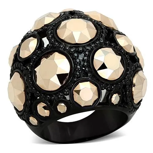 TK1366 - IP Black(Ion Plating) Stainless Steel Ring with Top Grade Crystal in Metallic Light Gold - Grocery
