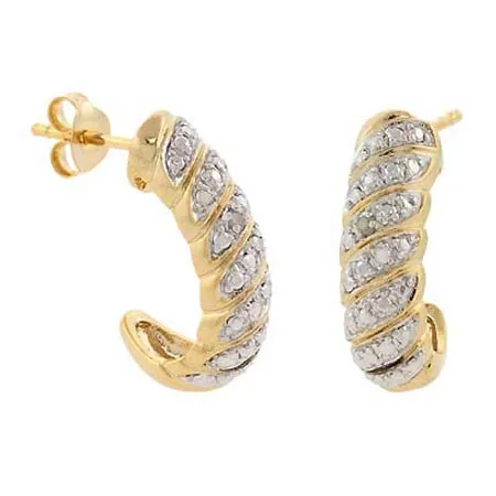 18K Gold over Sterling Silver Diamond Accent Half-Hoop Earrings - Grocery