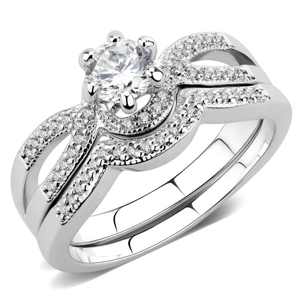 3W1592 - Rhodium Brass Ring with AAA Grade CZ in Clear - Grocery