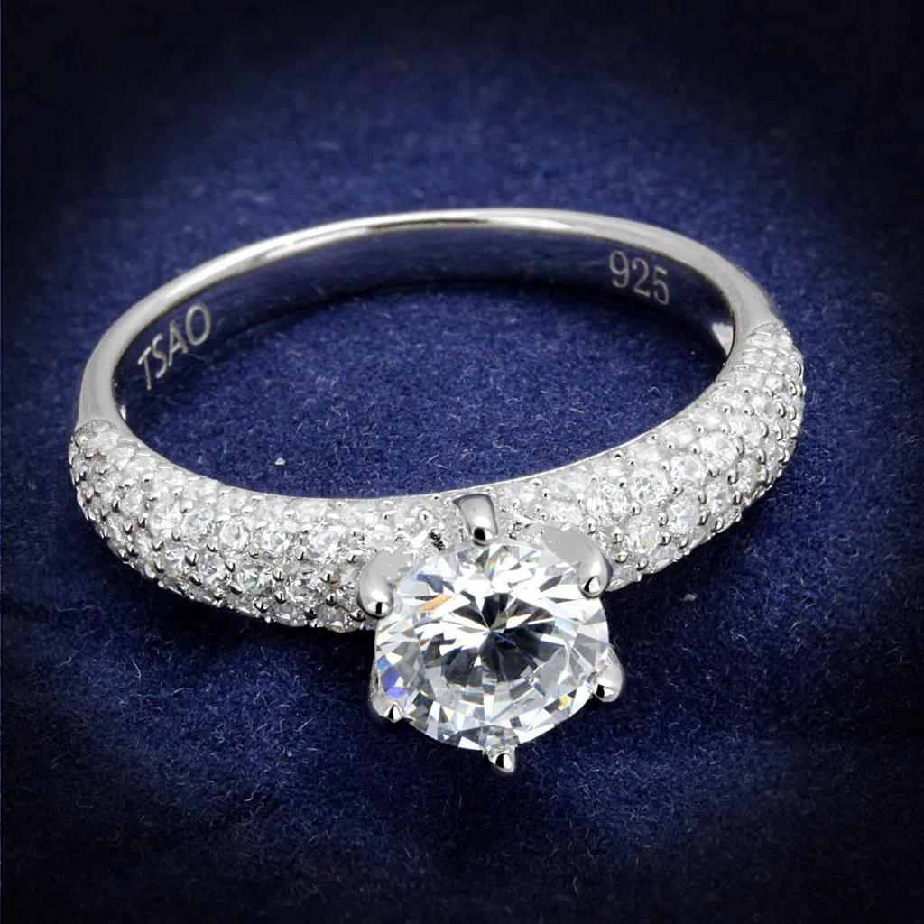 TS521 - Rhodium 925 Sterling Silver Ring with AAA Grade CZ in Clear - Grocery