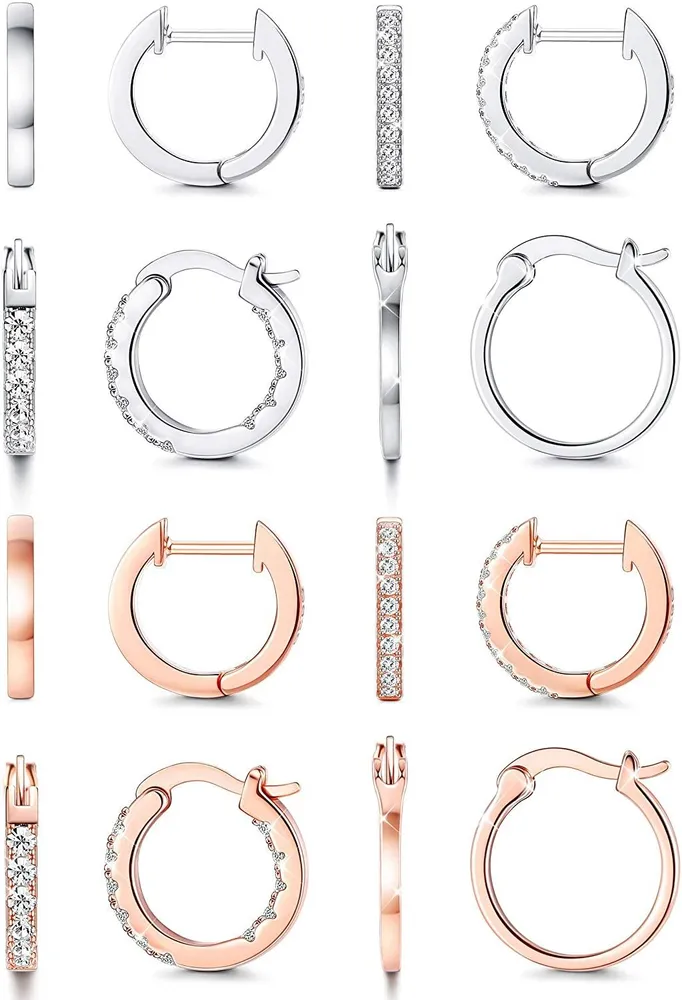 8 Pairs Huggie Hoop Earrings for Women Men Cubic Zirconia Sleeper Cartilage Ear cuff Endless Thiy Small Hoop Earrings Set Trendy Minimalist Set - Grocery