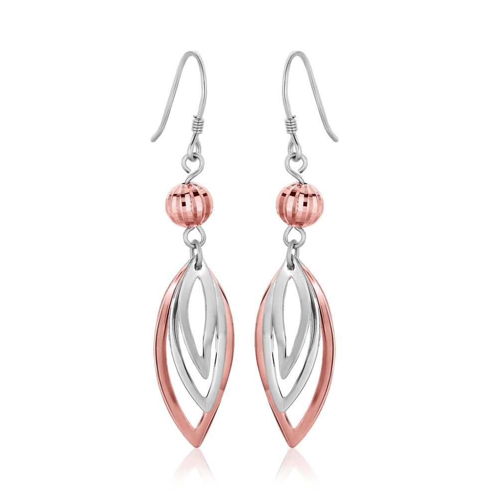 Sterling Silver Rose Tone Cascading Open Marquis Drop Earrings - Grocery