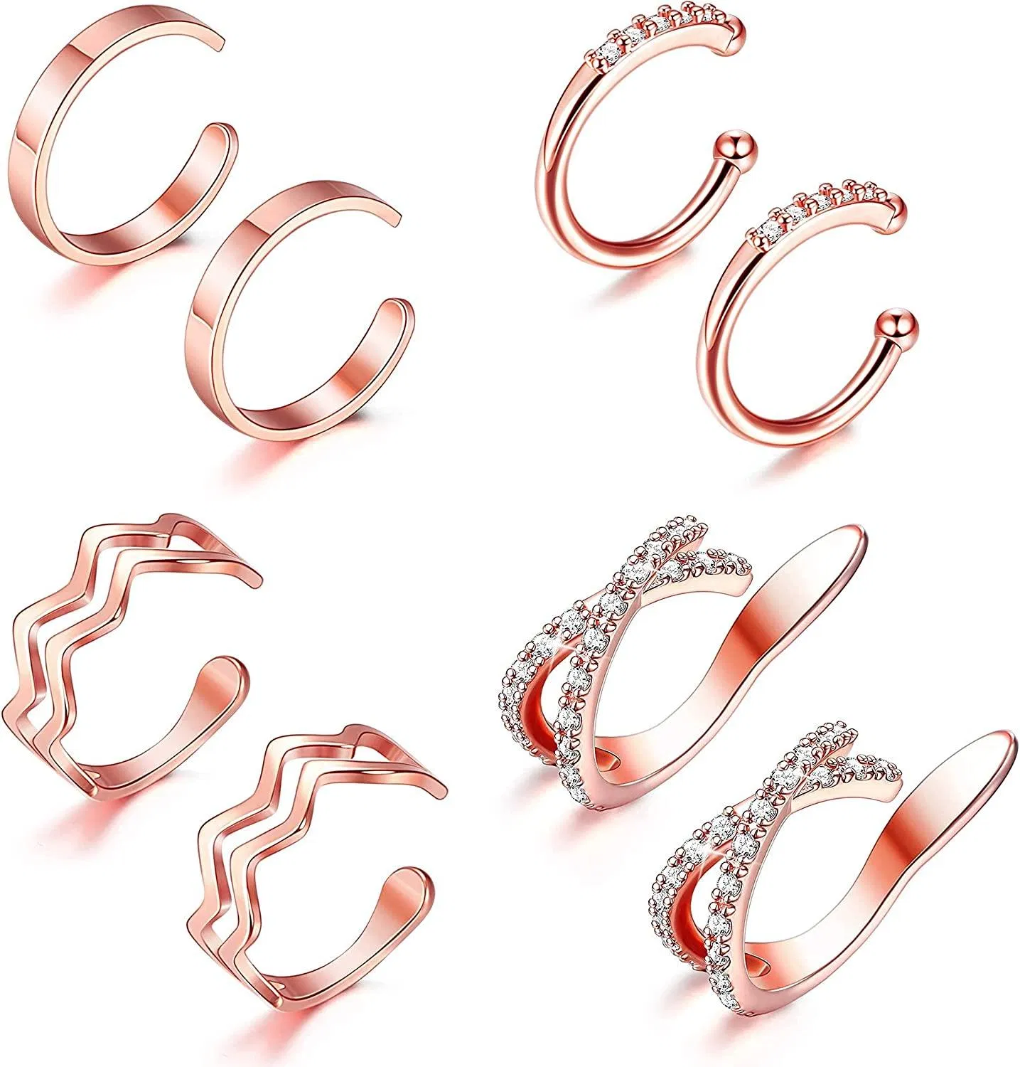 Ear Cuff Earrings for Women Non Pierced Cubic Zirconia Round Huggie Hoop Cartilage Clip On Conch Earring Cuffs - Grocery