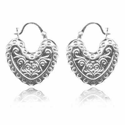 Sterling Silver Puffed Bali Heart Earrings - Grocery