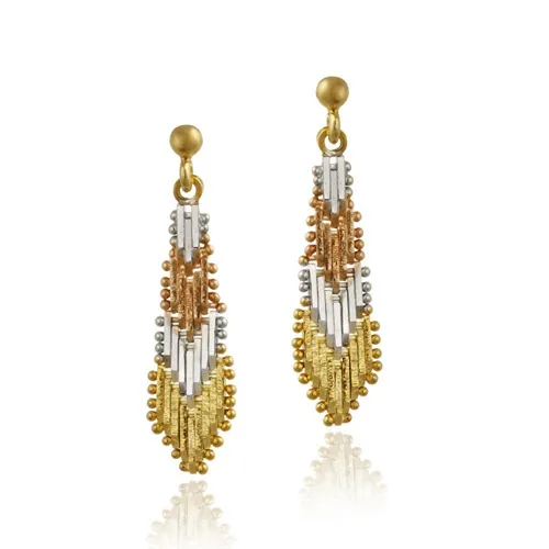 18K Gold over Sterling Silver Tri Color Dangle Earrings - Grocery