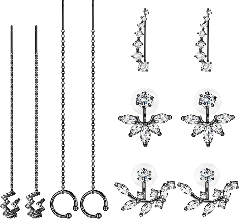 5 Pairs Minimalist Earring For Women Chain Threader Earrings Wrap Tassel Earrings Ear Cuffs Climber Earring Lotus Flower Jackets Earring Set - Grocery
