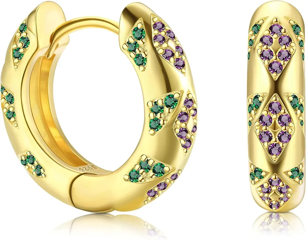 Hoop Earrings MUSECLOUD CZ Huggie Hoop Earrings 925 Sterling Chunky Hoop Earrings For Women Minimalist Huggies Earrings - Grocery