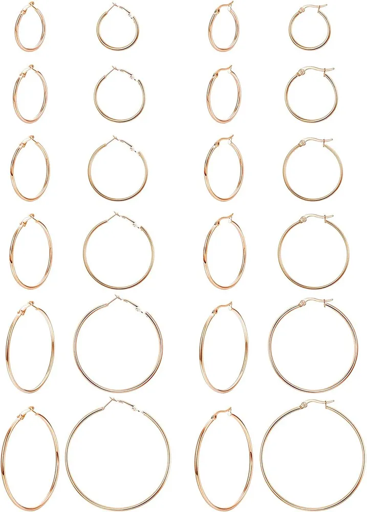 316L Stainless Hoop Earrings Set for Women 14k White Gold Plated Hoop Earrings Big Large Hoop Earrings Set 12 Pairs/Gold/ Rose Gold - Grocery