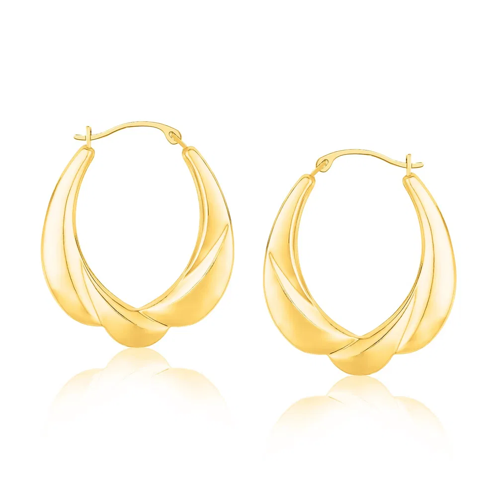 14k Yellow Gold Scallop Motif Graduated Oval Hoop Earrings - Grocery