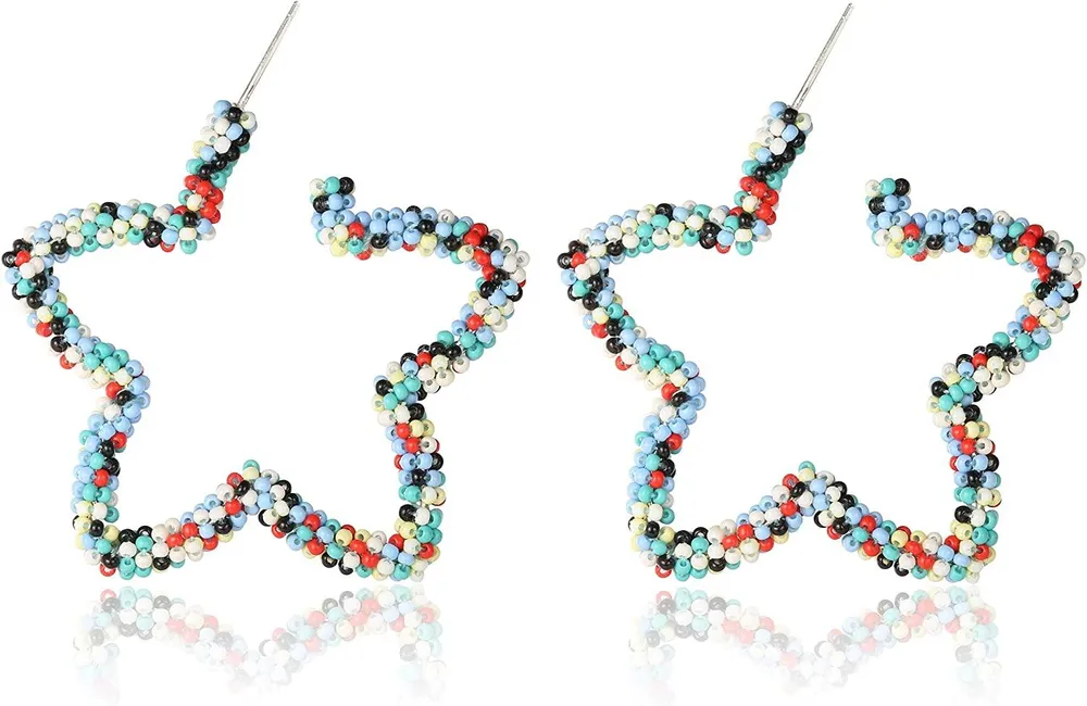 Beaded Star Earrings for Women Geometric Drop Dangle Earrings Statement Bohemian Jewelry - Grocery