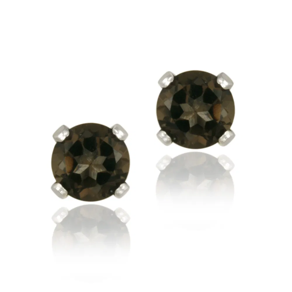 Sterling Silver 3/5ct Smokey Quartz Stud Earrings, 4mm - Grocery