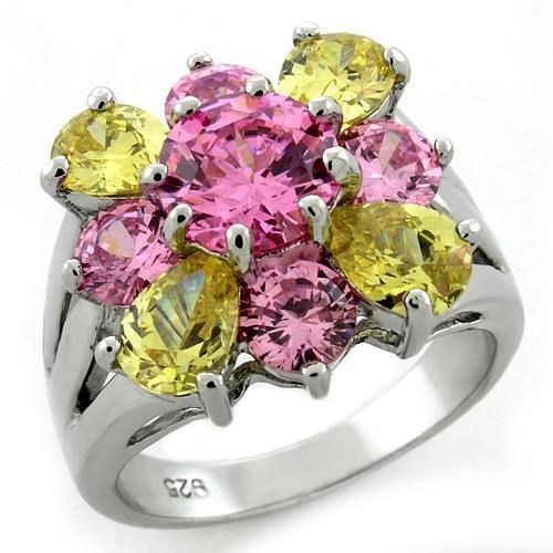 LOAS1138 - Rhodium 925 Sterling Silver Ring with AAA Grade CZ in Multi Color - Grocery