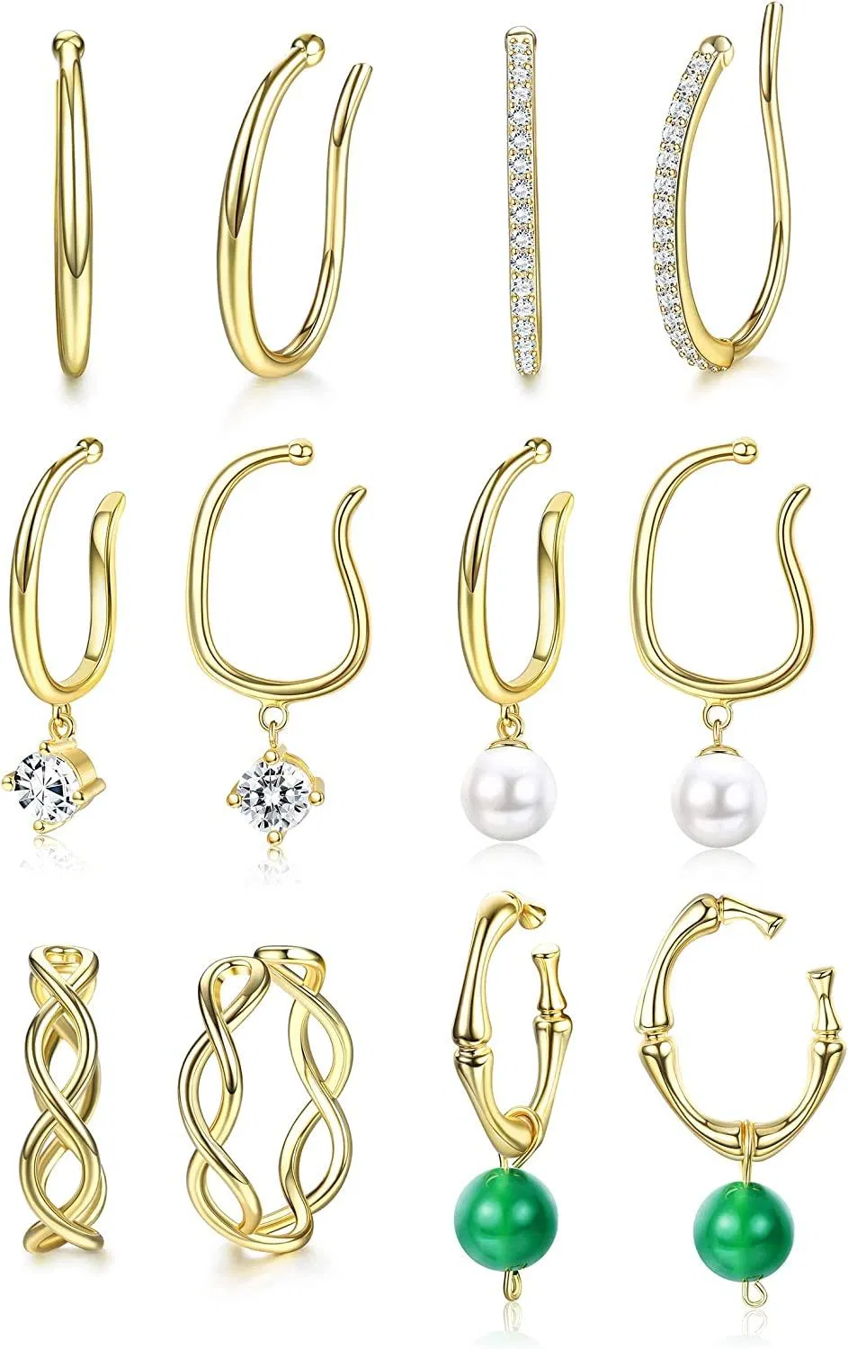 6 Pairs Ear Cuffs Earrings For Women Helix Cartilage Clip on Earrings Non Piercing Adjustable Clip On Ear Set - Grocery