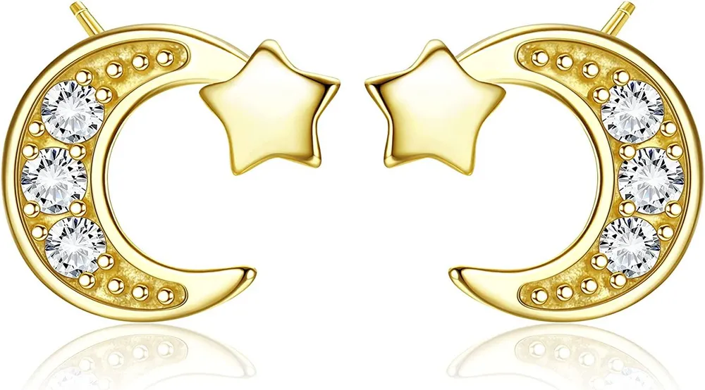 925 Sterling Silver Moon Star Earrings Cubic Hypoallergenic Stud Earrings Zirconia Moon Star Stud Earrings for Girls Women - Grocery