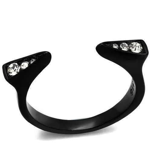 TK2287 - IP Black(Ion Plating) Stainless Steel Ring with Top Grade Crystal in Clear - Grocery