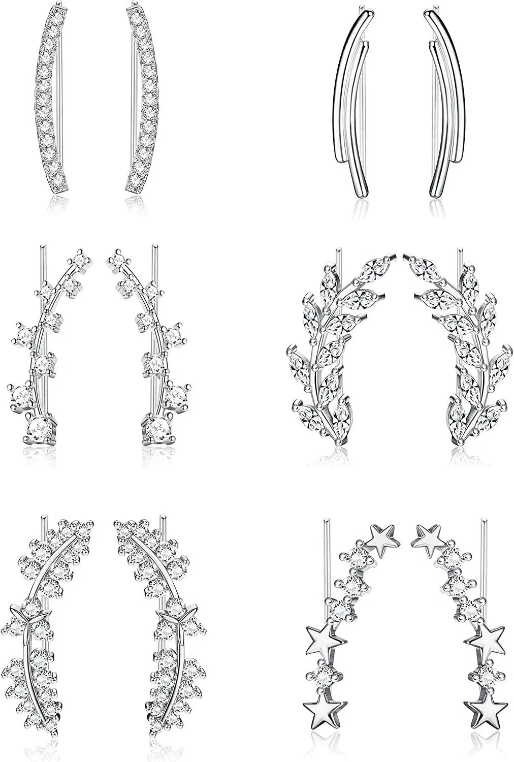 6Pairs Ear Cuffs Climber Hoop Earring CZ Arrow Crawler Stud Earring Jacket for Women - Grocery