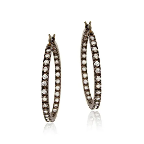 Sterling Silver CZ Brown 25mm Hoop Earrings - Grocery