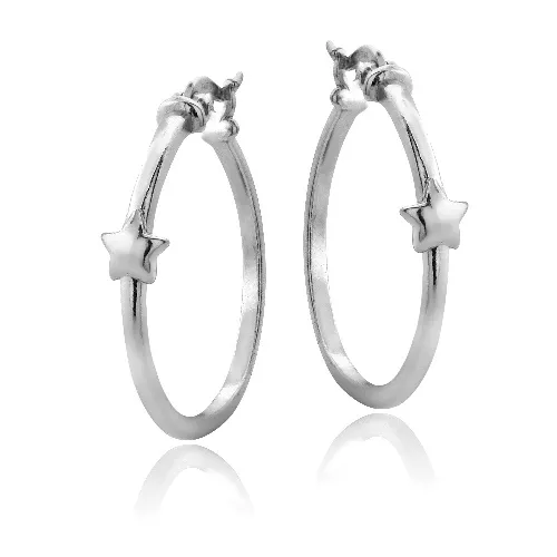 Sterling Silver Star Polished Hoop Earrings - Grocery