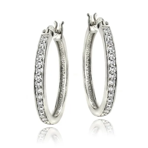 Sterling Silver 1ct White Topaz 25mm Round Hoop Earrings - Grocery