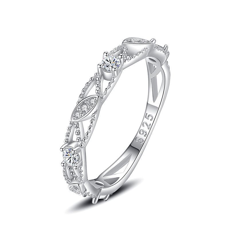 S925 Sterling Silver Female Forest Sweet Leaf Diamond Ring - Grocery