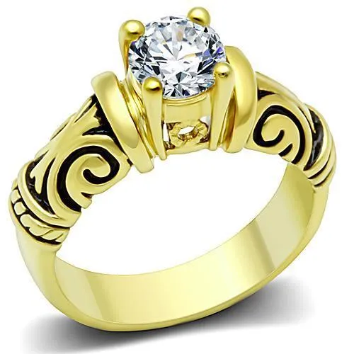 TK1377 - IP Gold(Ion Plating) Stainless Steel Ring with AAA Grade CZ in Clear - Grocery