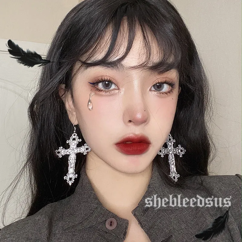 Vintage Large Cross Earrings Niche Design Exaggerated Women's Accessories Jewelry - Grocery