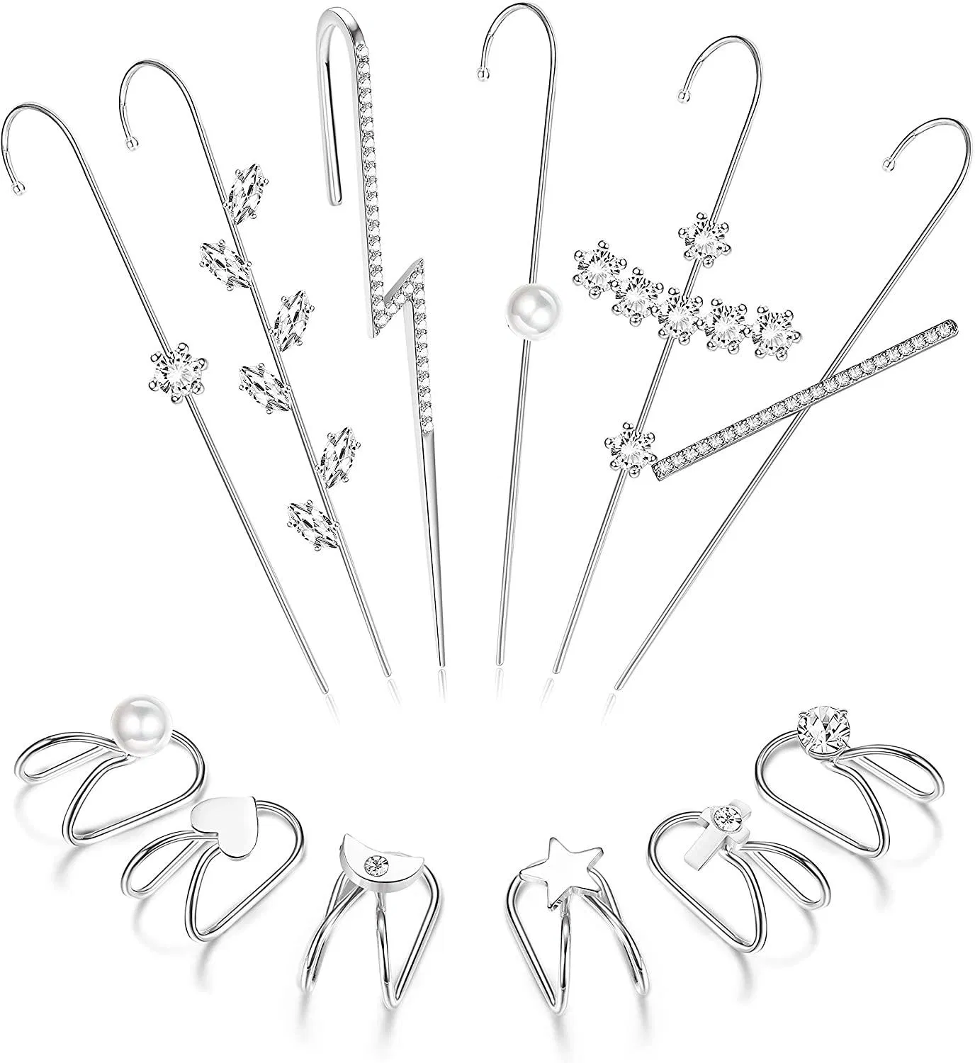 12Pcs Ear Wrap Crawler Hook Earrings for Women Gold Ear Cuff Earrings Climber Piercing Ear Cartilage Clip On Earrings - Grocery