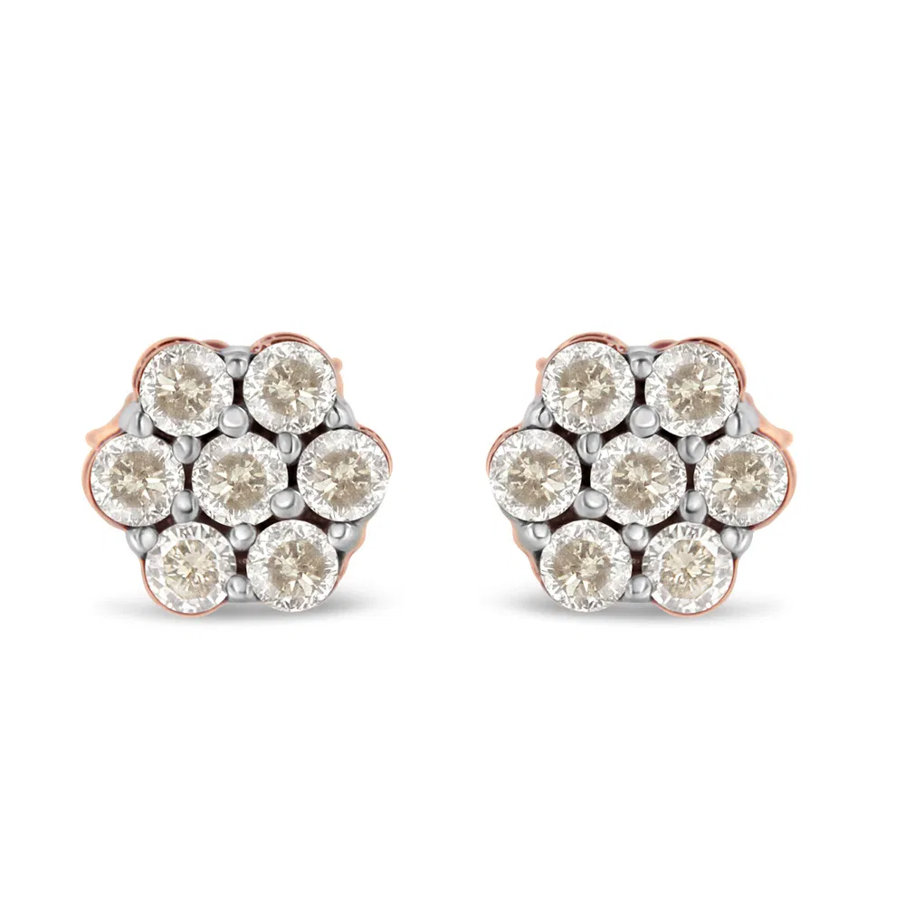 10K Rose Gold Diamond Floral Stud Earrings (0.5 cttw, J-K Color, I1-I2 Clarity) - Grocery