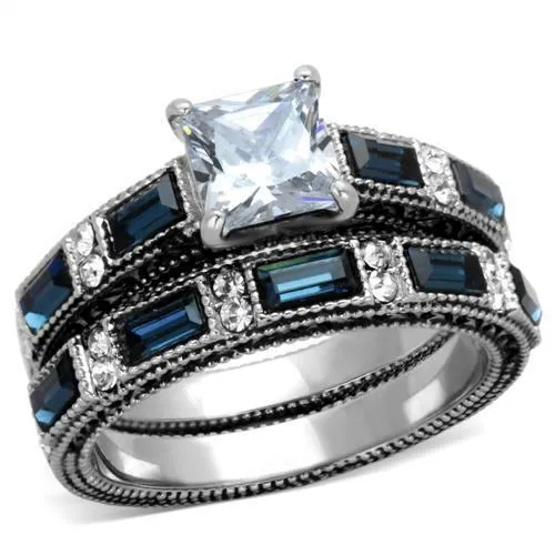 TK1829 - High polished (no plating) Stainless Steel Ring with AAA Grade CZ in Clear - Grocery