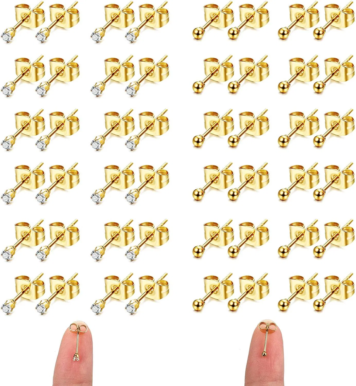 24 Pairs Tiny Stud Earrings For Women Men 2mm Stud Earrings 14K Gold Plated Stainless Steel Earrings 20G CZ Round Ball Earrings Set Cartilage Earrings - Grocery
