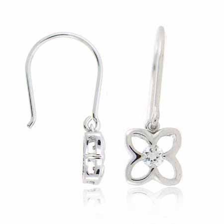 Sterling Silver Simulated Diamond CZ Fish Hook Flower Earrings - Grocery
