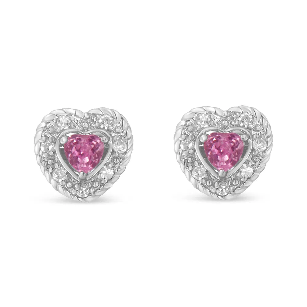 .925 Sterling Silver, Created Pink Sapphire, & Diamond-Accented 5/8