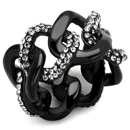 TK1731 - IP Black(Ion Plating) Stainless Steel Ring with Top Grade Crystal in Black Diamond - Grocery