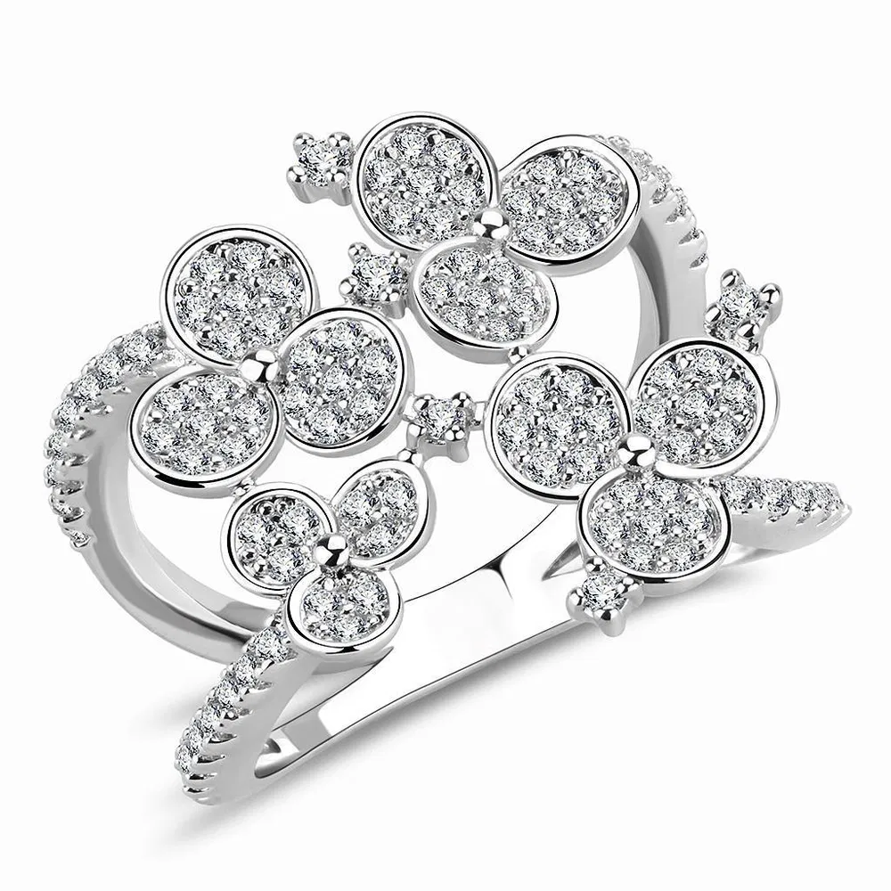 3W1447 - Rhodium Brass Ring with AAA Grade CZ in Clear - Grocery