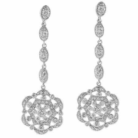 Sterling Silver CZ Flower Dangle Earrings - Grocery