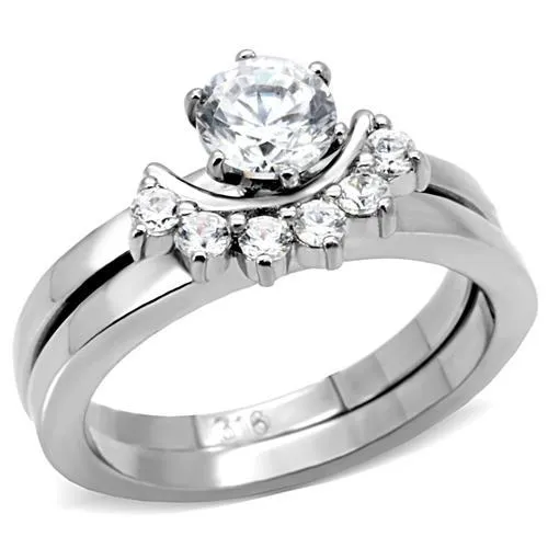 TK105 - High polished (no plating) Stainless Steel Ring with AAA Grade CZ in Clear - Grocery