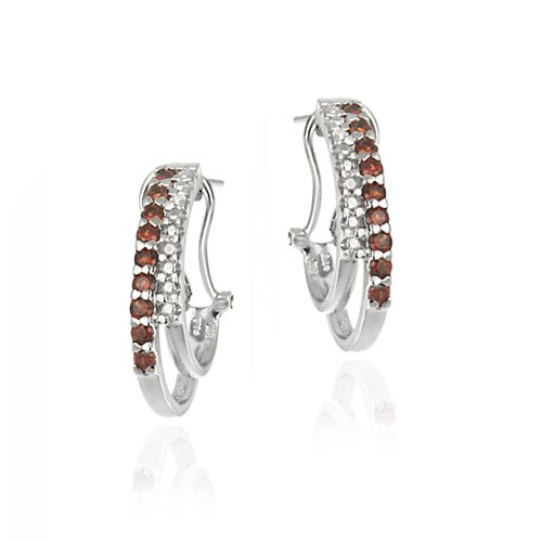 Sterling Silver Garnet & Diamond Accent Two Row Half Hoop Earrings - Grocery