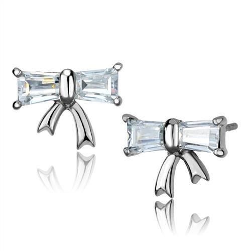 TK2388 - High polished (no plating) Stainless Steel Earrings with AAA Grade CZ in Clear - Grocery