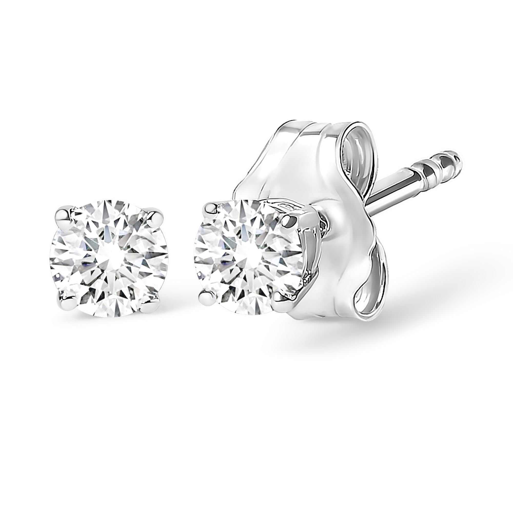 14K White Gold 1/4 Cttw Lab Grown Diamond 4-Prong Classic Solitaire Stud Earrings (G-H Color, VS2-SI1 Clarity) - Grocery