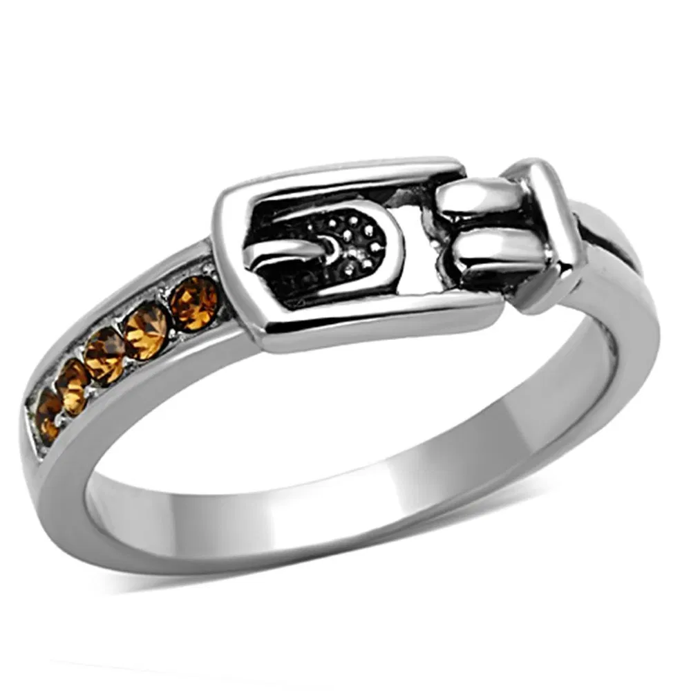 TK1079 - High polished (no plating) Stainless Steel Ring with Top Grade Crystal in Smoked Quartz - Grocery