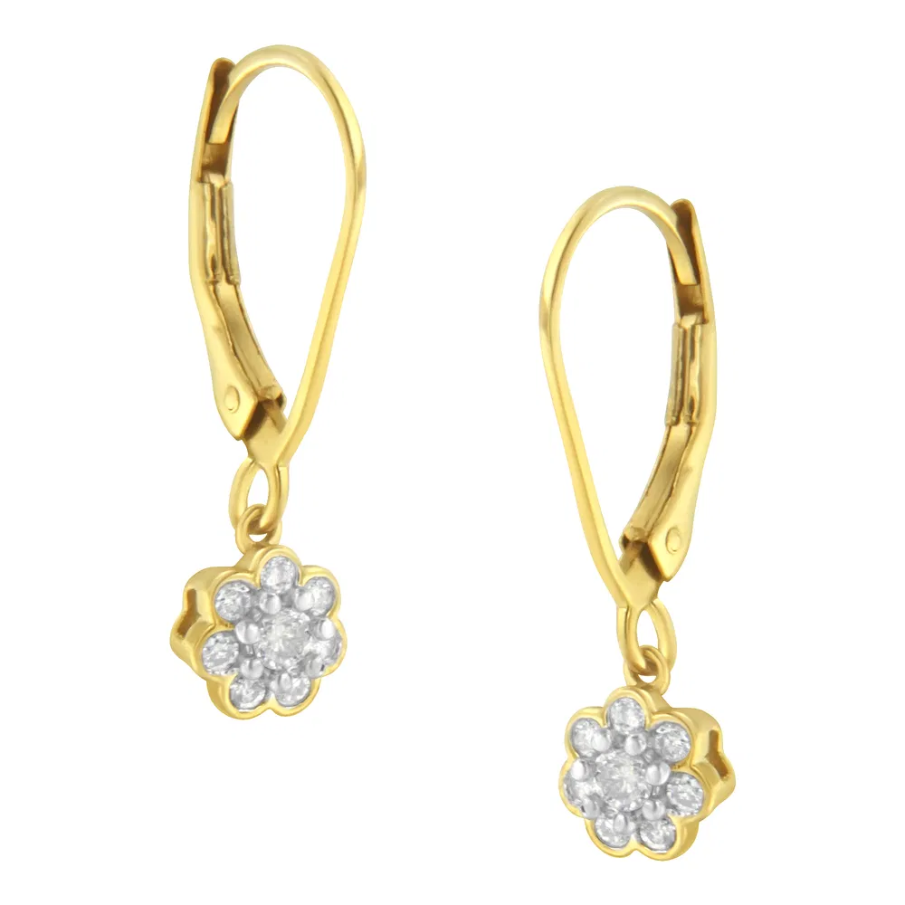 2 Micron 10KT Yellow Gold Plated Sterling Silver Diamond Drop Cluster Earrings (1/4 cttw, I-J Color, I2-I3 Clarity) - Grocery